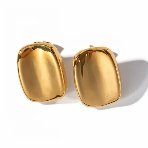 18K Gold Square Earrings*High Gloss Design - Picture 2 of 7